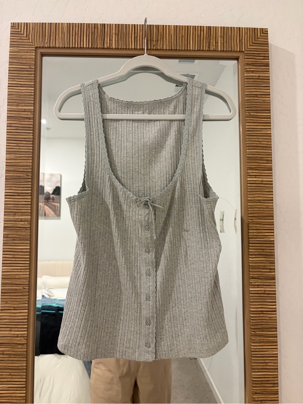 aerie Ribbed Button-Front Tank Top in Light Gray